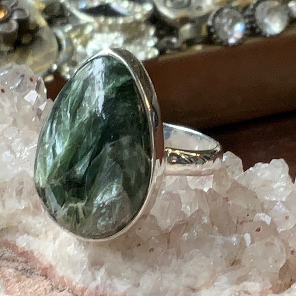 NATURAL SERAPHINITE 925 STERLING SILVER RING, SIZE 8.25 - Picture 2 of 11
